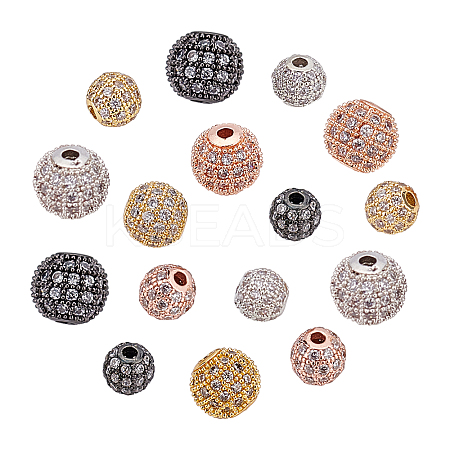 Round Brass Micro Pave Cubic Zirconia Beads ZIRC-NB0001-47-1