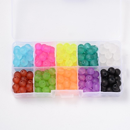 Frosted Round Transparent Glass Beads GLAA-X0007-4mm-B-1