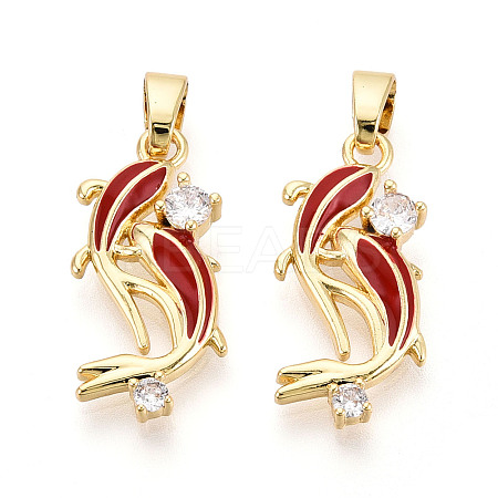 Brass Micro Pave Cubic Zirconia and Enamel Pendants KK-T074-67G-03-1