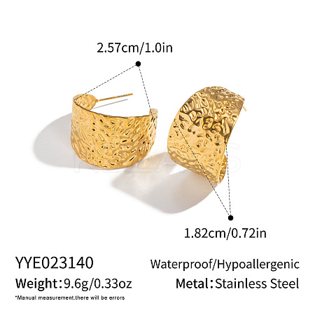European Style Wrinkled Wide C-Shaped Hoop Earrings 18K Gold Plated Stainless Steel FC9229-1