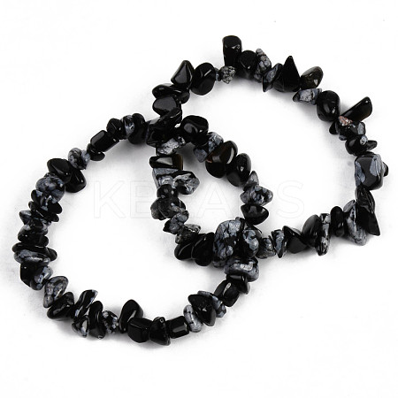 Unisex Chip Natural Snowflake Obsidian Beaded Stretch Bracelets BJEW-S143-28-1