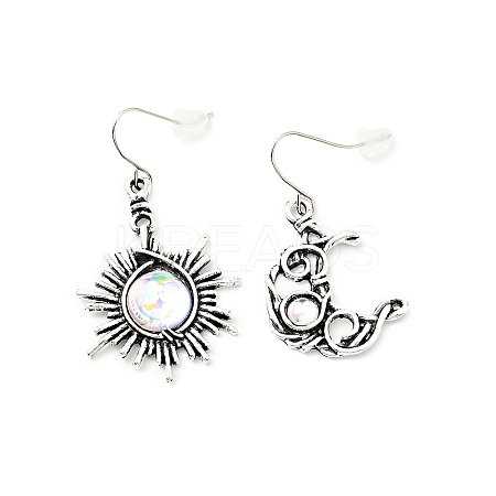 Resin Beaded Moon and Sun Asymmetrical Earrings LS-EJEW-C036-01B-1
