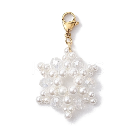 Christmas Snowflake Shell Pearl & Glass Pendants Decorations HJEW-TA00217-1