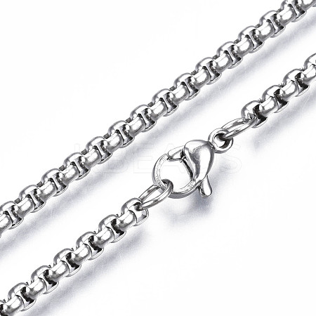 Non-Tarnish 201 Stainless Steel Box Chains Necklace with Lobster Claw Clasps for Men Women STAS-T062-01-1