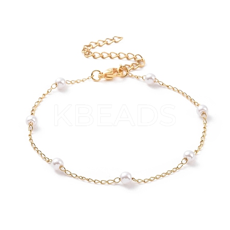 Round Plastic Imitation Pearl Beaded Bracelets BJEW-E054-10G-1