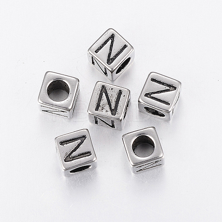 304 Stainless Steel Large Hole Letter European Beads STAS-H428-01AS-N-1