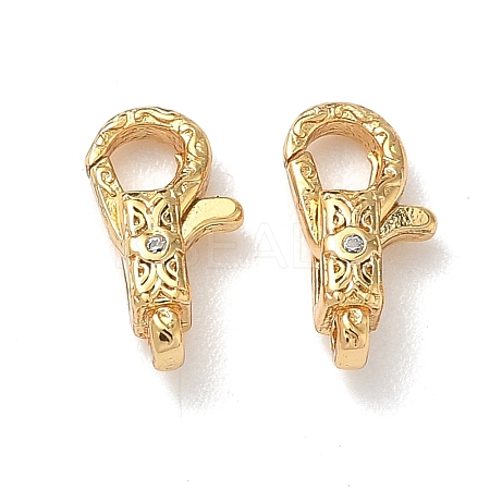 Textured Brass Micro Pave Cubic Zirconia Lobster Claw Clasps KK-Z136-22G-02-1