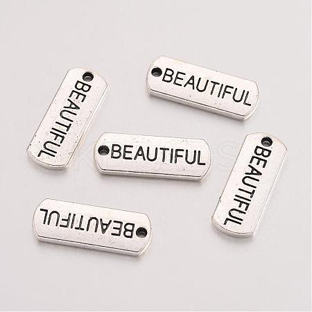 Tibetan Style Alloy Rectangle with Word Beautiful Pendants TIBEP-Q043-063-RS-1