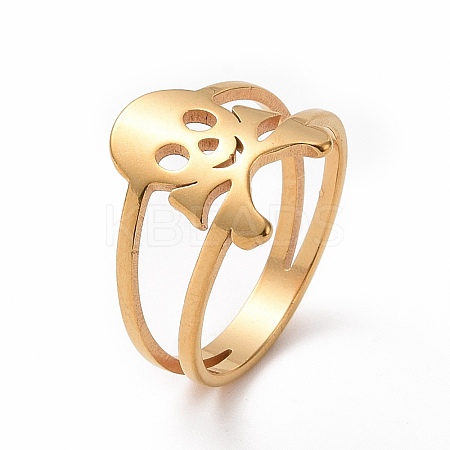 Ion Plating(IP) 201 Stainless Steel Skull Finger Ring RJEW-J051-08G-1