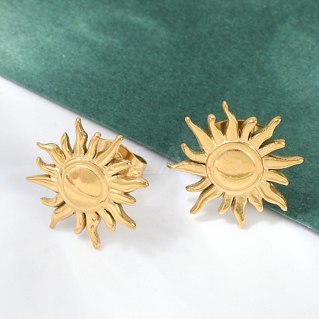 Ion Plating(IP) 304 Stainless Steel Sun Stud Earrings for Women EJEW-F300-10G-1