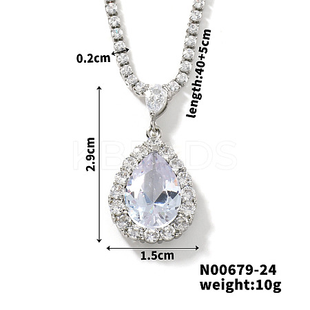 Brass Rhinestone Teardrop Pendant Necklaces for Women AT5117-2-1