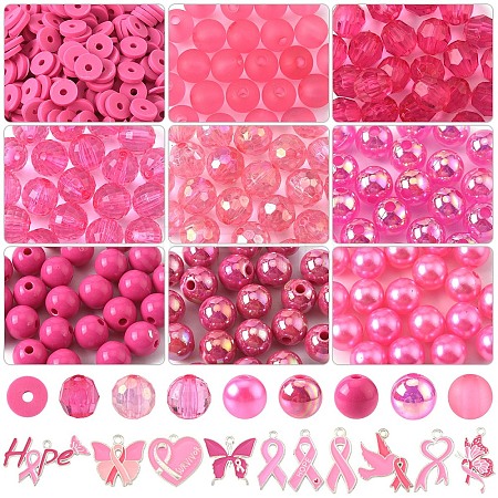 Breast Cancer Pink Awareness Ribbon Theme Alloy Enamel Pendants & Acrylic & Polymer Clay Beads Finding Kits DIY-YW0016-34-1
