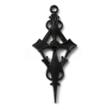 Jet Rhinestone Cross Pendant with Black Enamel ENAM-WH0001-06EB-01-1