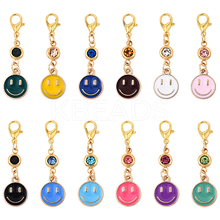 48Pcs 12 Styles Birthstone & Smiling Face Alloy Enamel Pendant Decorations HJEW-YW00169-1