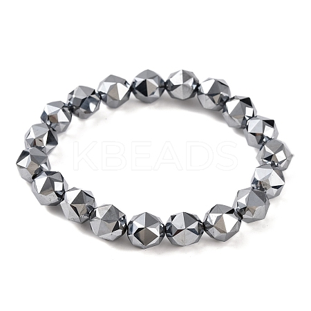 Faceted Star Cut Round Terahertz Stone Beaded Stretch Bracelets for Women Men BJEW-H590-04C-04-1
