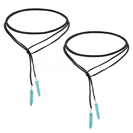 2Pcs Velvet Cord & Synthetic Turquoise Lariat Necklaces NJEW-LP0001-58-1