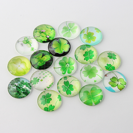 Half Round/Dome Four Leaf Clover Glass Cabochons GGLA-A002-25mm-CC-1