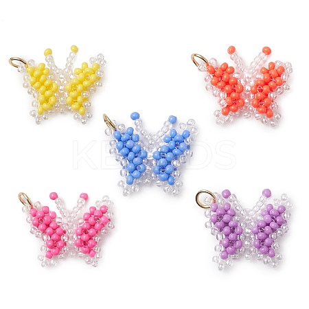 Glass Seed Beaded Butterfly Pendants PALLOY-MZ00473-1