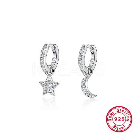 Anti-Tarnish Rhodium Plated 925 Sterling Silver Dangle Hoop Earring XF5476-1-1