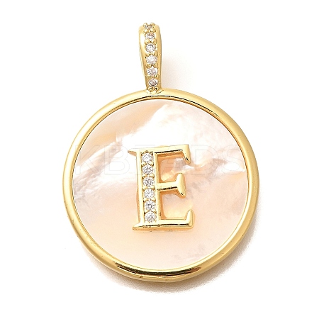 Rack Plating Brass Micro Pave Clear Cubic Zirconia Pendants with Shell KK-M309-42G-E-1