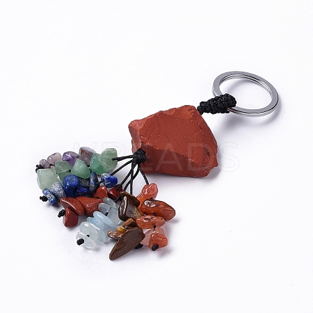 Natural Red Jasper Nugget with Mixed Gemstone Chips Tassel Keychains KEYC-P012-02P-07-1