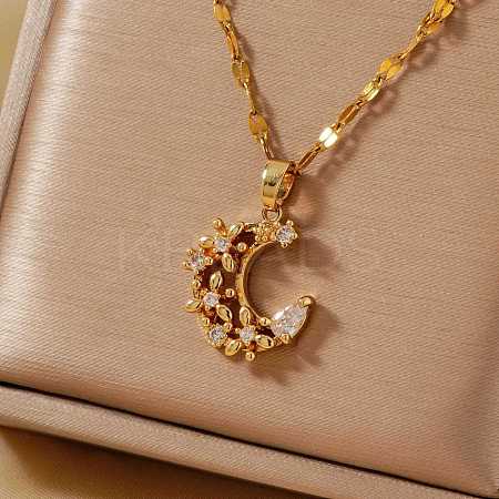 Shiny Brass Clear Cubic Zirconia Pendant Necklaces for Women YA7820-1-1