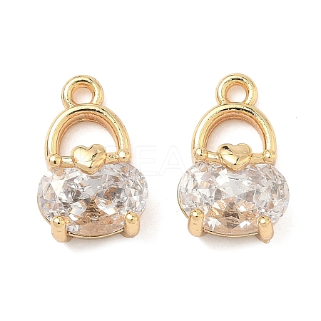 Brass Pave Cubic Zirconia Oval Bag with Heart Charms KK-A286-09G-1