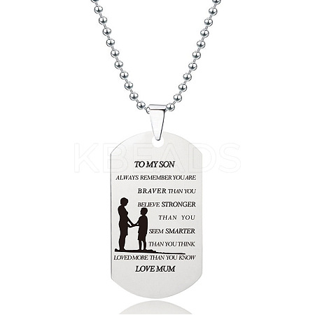 201 Stainless Steel To My Son Dog Tag Pendant Ball Chain Necklaces FS-WG527E6-05-1