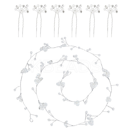 1Pc Wedding Bridal Flower Pearl Headband Hair Vine OHAR-GO0001-07-1