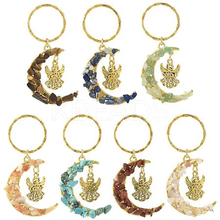 7Pcs Natural & Synthetic Gemstone Keychains KEYC-FS00044-01-1