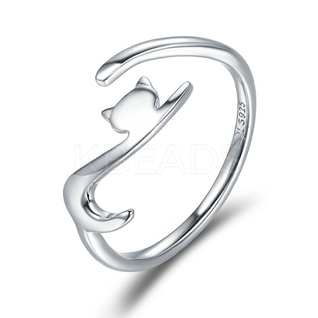Anti-Tarnish Rhodium Plated 925 Sterling Silver Cuff Finger Rings RJEW-FF0009-01P-1