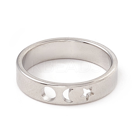 Non-Tarnish 201 Stainless Steel Moon and Star Finger Ring for Women RJEW-A006-02P-1