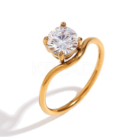 304 Stainless Steel with Clear Cubic Zirconia Finger Rings FS-WGBB24B-09-1