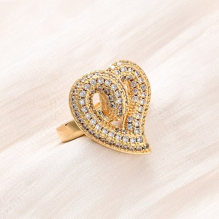 Adjustable Brass Micro Pave Cubic Zirconia Cuff Rings for Women RJEW-B139-08G-03-1