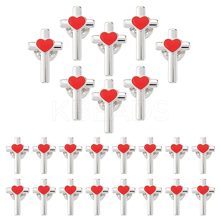 24Pcs Cross with Heart Alloy Enamel Lapel Pin Backs for Backpack Clothes JEWB-FG0001-59P-1