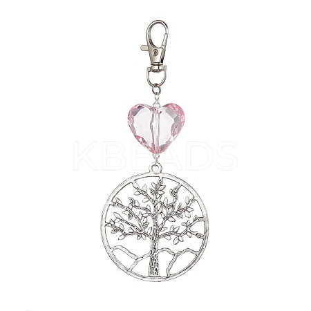 Flat Round with Tree of Life Alloy Pendant Decorations HJEW-JM01404-1