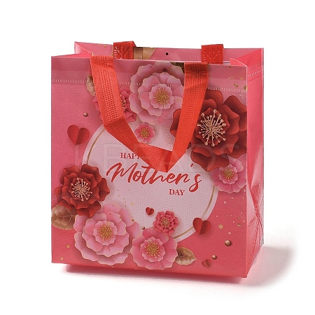 Mother's Day Theme Printed Flower Non-Woven Reusable Folding Gift Bags with Handle LS-ABAG-F009-C01-1