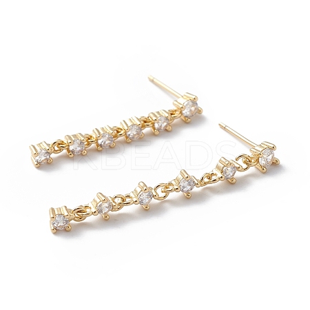 Clear Cubic Zirconia Tassel Dangle Stud Earrings EJEW-L261-006G-1