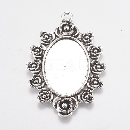 Tibetan Style Zinc Alloy Pendant Cabochon Settings X-TIBEP-M003-04AS-RS-1