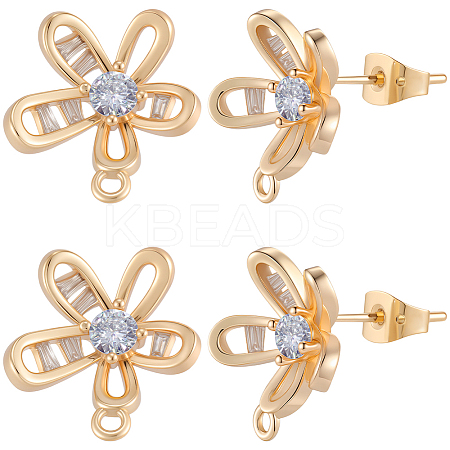 5 Pairs Brass Micro Pave Cubic Zirconia Stud Earring Findings KK-BBC0020-85-1