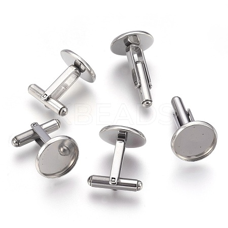 Tarnish Resistant Flat Round Stainless Steel Cuffinks X-STAS-P207-08P-D-1