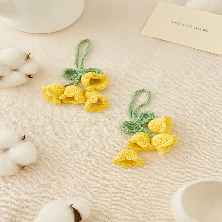 2Pcs Lily of the Valley Kintting Cotton Wool Pendant Decorations HJEW-LP0002-93D-1