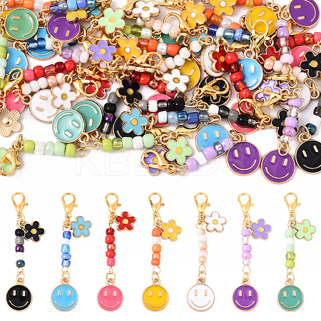 28Pcs 6 Style Alloy Enamel Smiling Face Pendant Decorations HJEW-YW00173-1