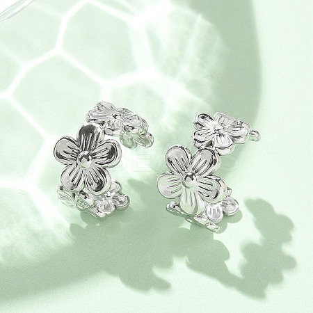304 Stainless Steel Flower Cuff Earrings for Women EJEW-A118-03P-1