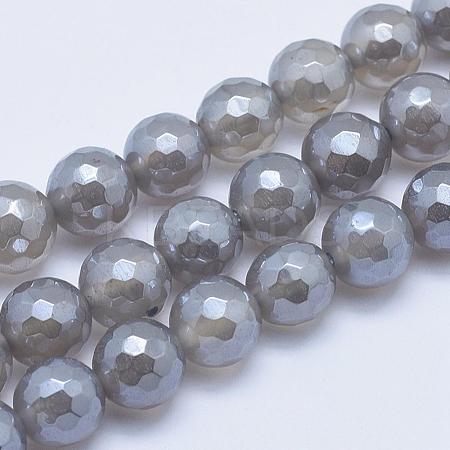 Electroplated Natural Grey Agate Beads Strands G-G724-6mm-1