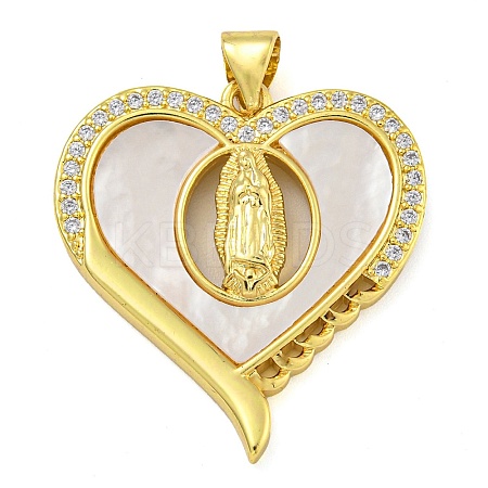 Real 18K Gold Plated Brass Pendants with Shell KK-D534-05G-04-1