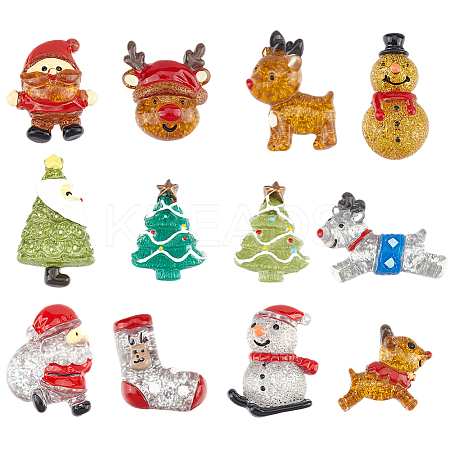 24Pcs 12 Styles Christmas Theme Transparent Resin Cabochons FIND-SC0011-31-1