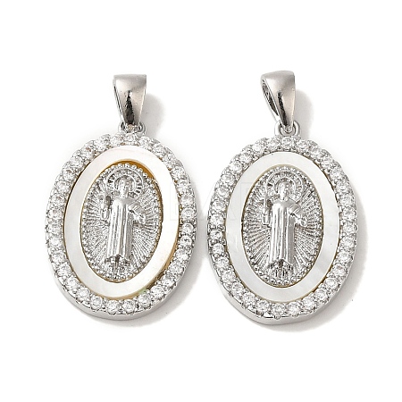 Rack Plating Brass Cubic Zirconia Shell Pendants KK-S368-11P-1