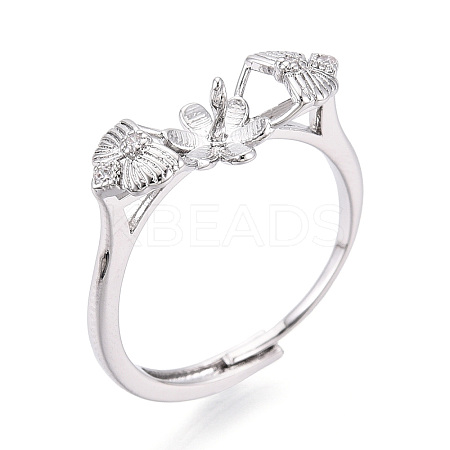 Flower & Bowknot Brass Micro Pave Clear Cubic Zirconia Adjustable Ring Settings KK-T076-78P-1