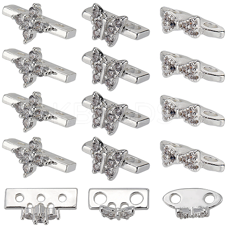 24Pcs 3 Styles Brass Pave Clear Cubic Zirconia Connector Charms KK-SC0004-24S-1